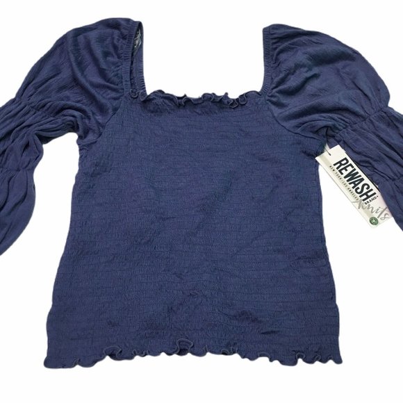 Juniors Womens Crop Top Peasant Boho Solid Blue Long Sleeve Size M Medium NWT - Picture 5 of 9